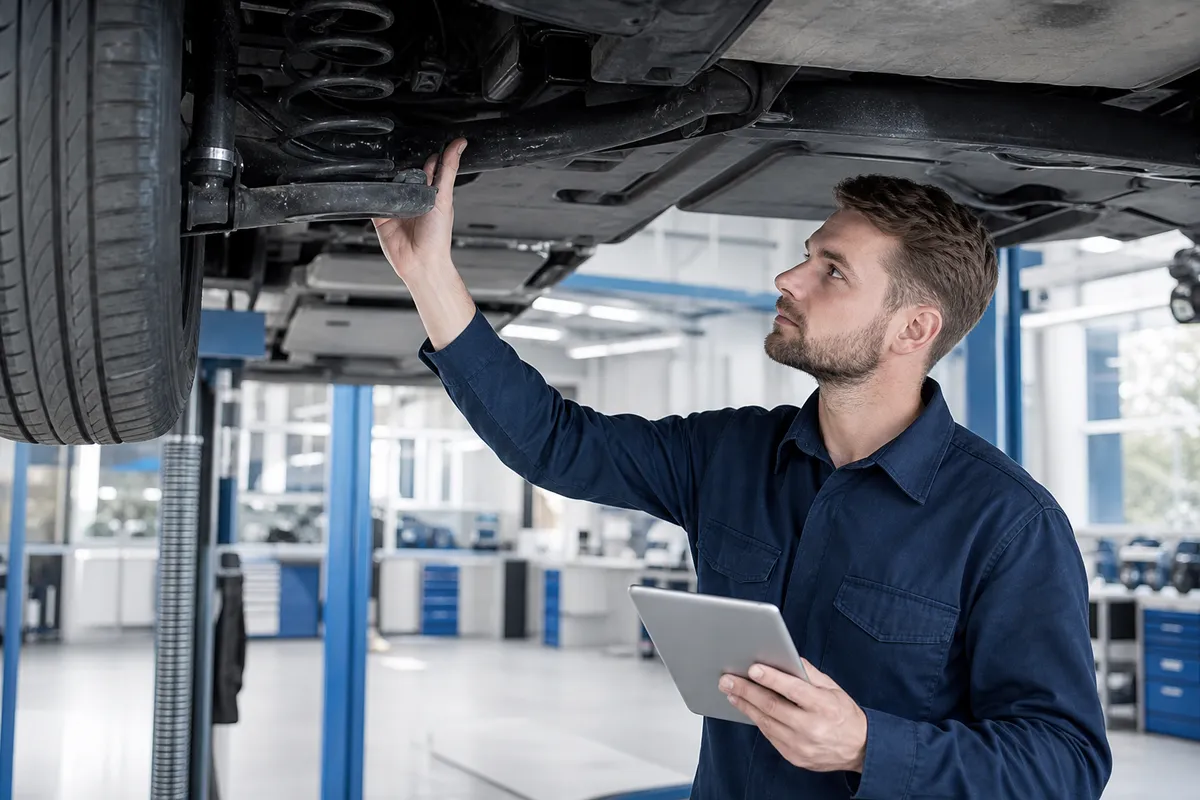 Prüfpunkte am Fahrzeug in neutraler Szene